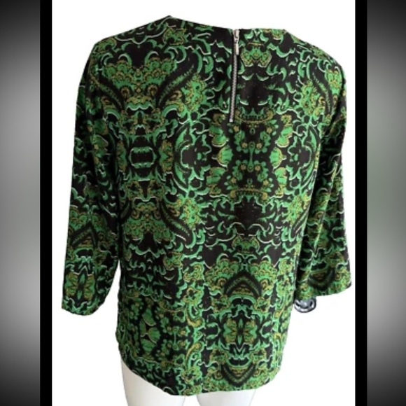 H&M Green and black Print Blouse 3/4 sleeve top Back zipper Size 10 - Picture 4 of 14